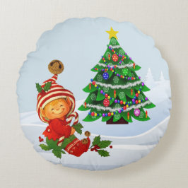 Almohada Redonda Adorable de Duende de Navidad