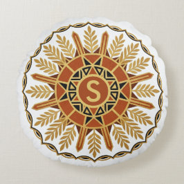 Almohada Redonda Afrohemiana con Escudo Ornamentad