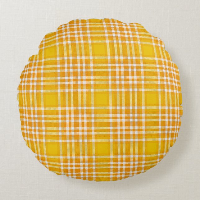 Almohada Redonda Amarilla de Cuadros Decorativa (Anverso)