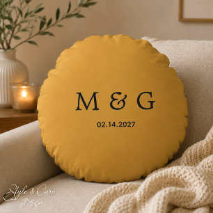 Almohada Redonda Amarillo Mostaza Fecha Monograma