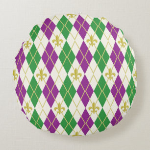 Almohada redonda Argyle de Mardi Gras
