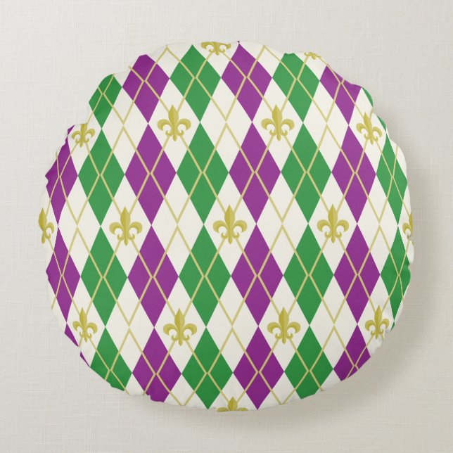Almohada redonda Argyle de Mardi Gras (Anverso)