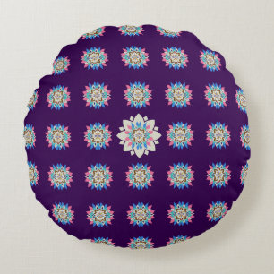 Almohada redonda azul de mandala