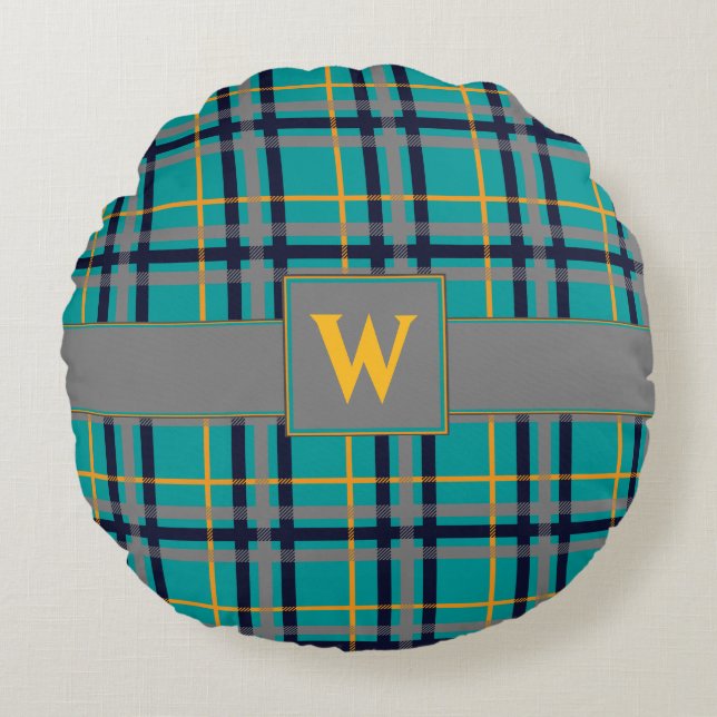 Almohada redonda azul y Naranja (Anverso)