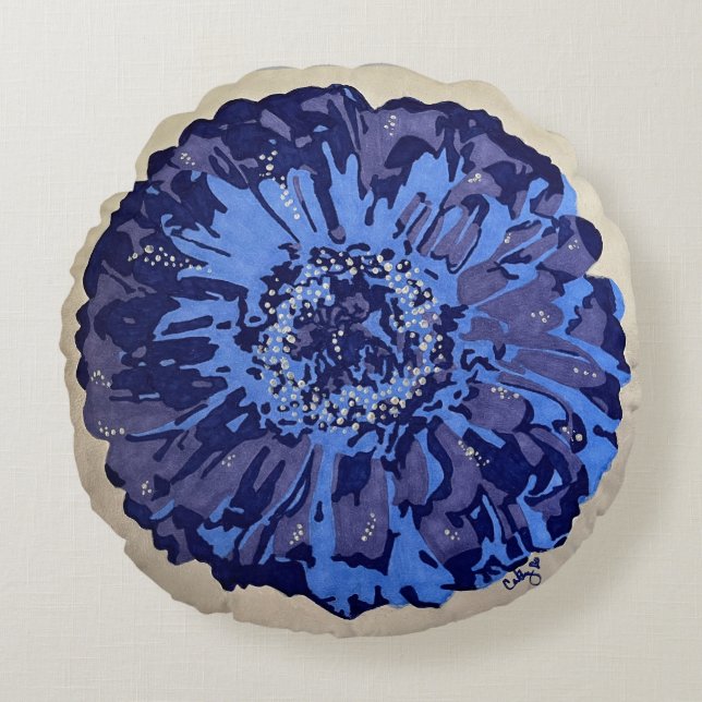 Almohada redonda azul y violeta (gris) (Anverso)
