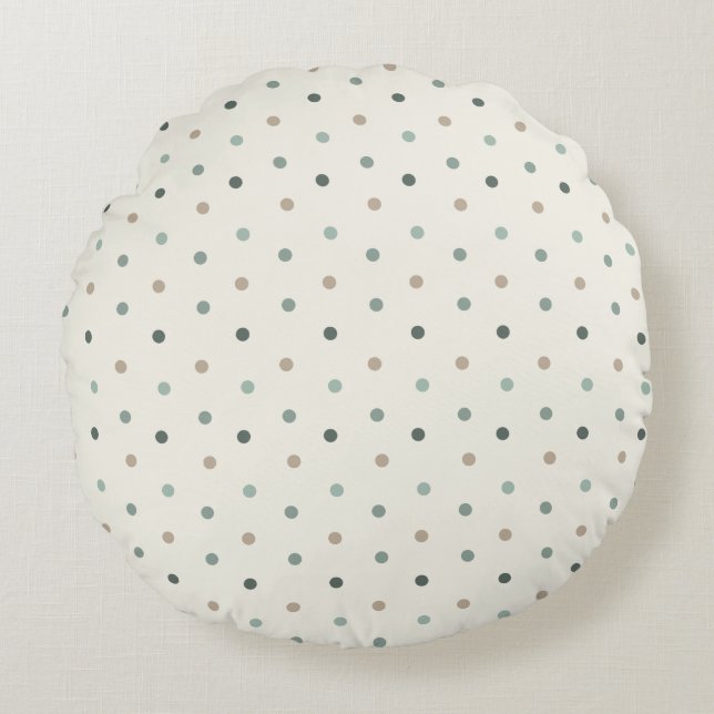 Almohada redonda beige de lunares azules para bebé (Anverso)