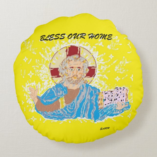 Almohada redonda : BENDIGA NUESTRA CASA SEÑOR JESÚ (Reverso)