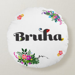 Almohada redonda boho rosa divertida de bruha fili