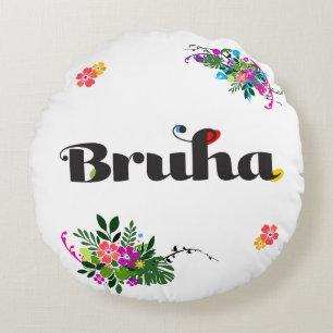 Almohada redonda boho rosa divertida de bruha fili