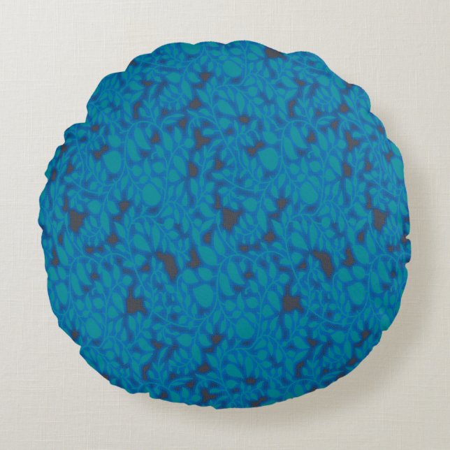 Almohada Redonda Botánica Azul | Decoración de Luj (Anverso)