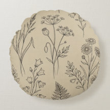 Almohada Redonda Botánica de Flor Silvestre