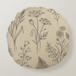 Almohada Redonda Botánica de Flor Silvestre