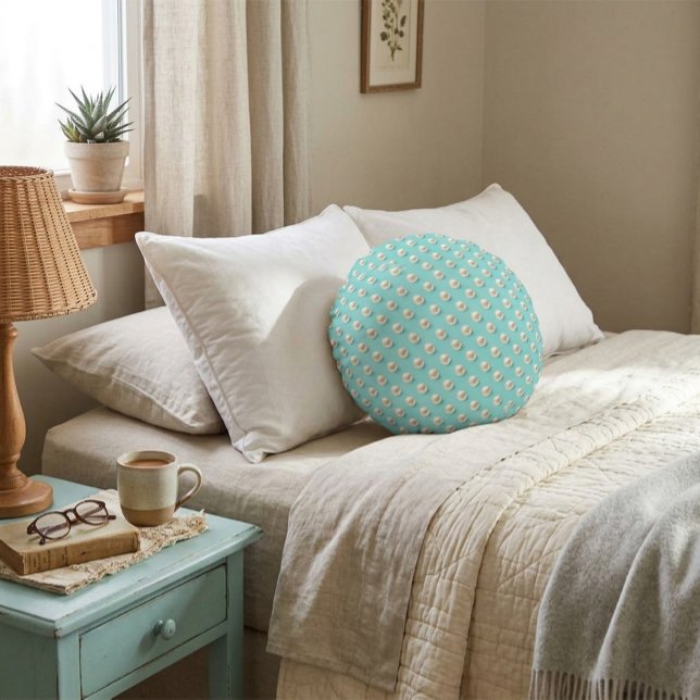 Almohada Redonda Chic Perla y Turquesa (Subido por el creador)