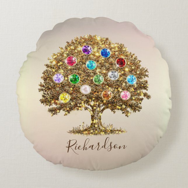 Almohada redonda con árbol familiar (Anverso)