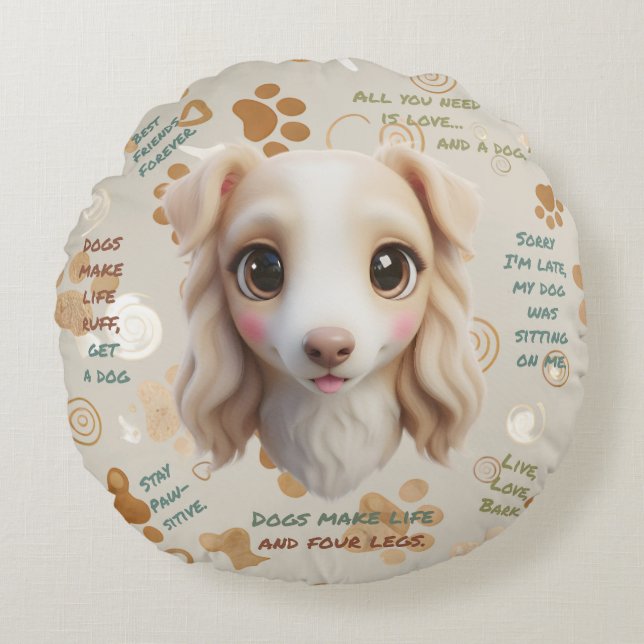 Almohada redonda con cara de Borzoi adorable (Anverso)