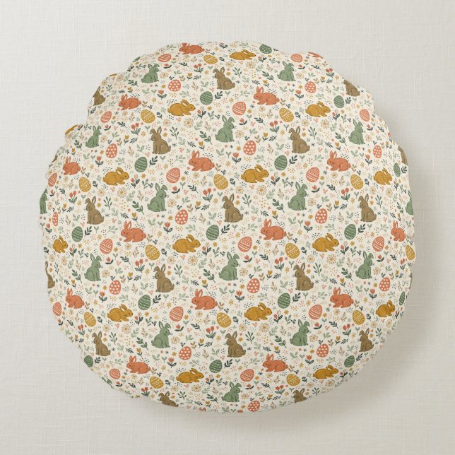 Almohada Redonda con conejitos de primavera dibuja (Anverso)