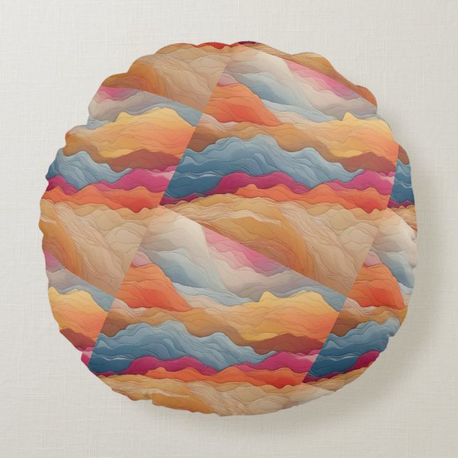Almohada redonda con diseño abstracto nublado. (Anverso)