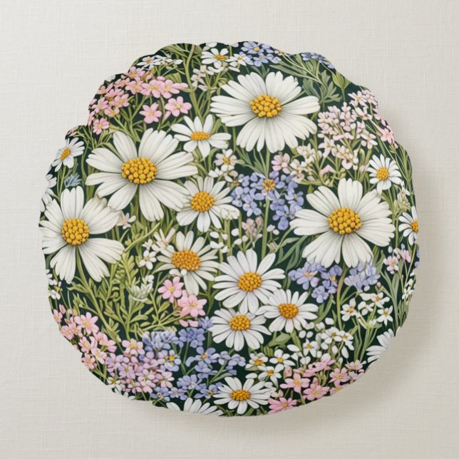 Almohada Redonda Con Diseño De Flores Silvestres (Anverso)