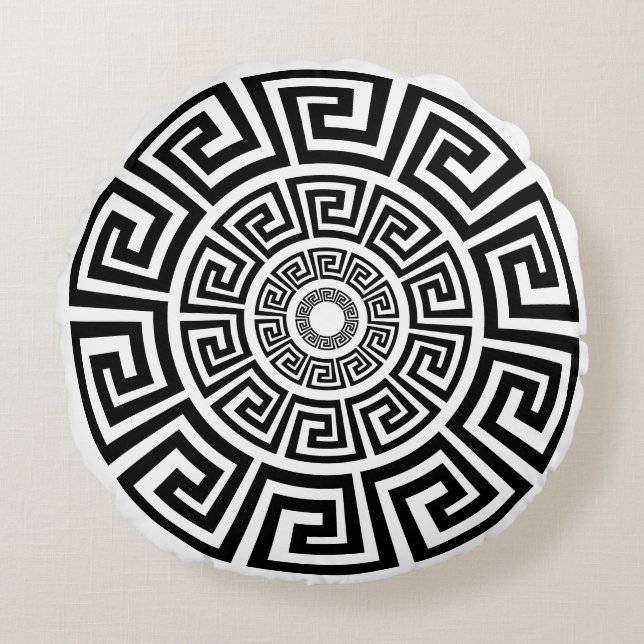 Almohada redonda con diseño de llave griega (Anverso)