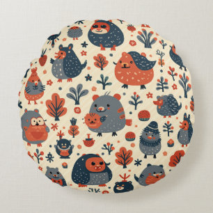 almohada redonda con erizo y animales pequeños
