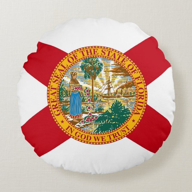 Almohada redonda con la bandera de Florida, EE. UU (Anverso)