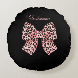 Almohada redonda con lazo de leopardo rosa persona