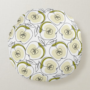 Almohada redonda con manzana dibujada en una línea