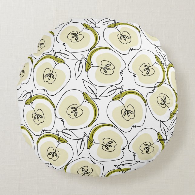 Almohada redonda con manzana dibujada en una línea (Anverso)
