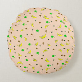 almohada redonda con motivos bananeros y palmeras