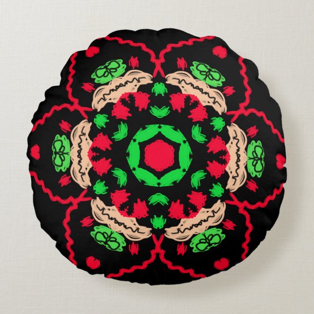 almohada redonda con motivos ornamentales (Anverso)