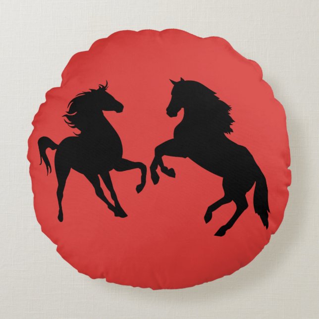 Almohada Redonda con Pareja de Caballos (Anverso)