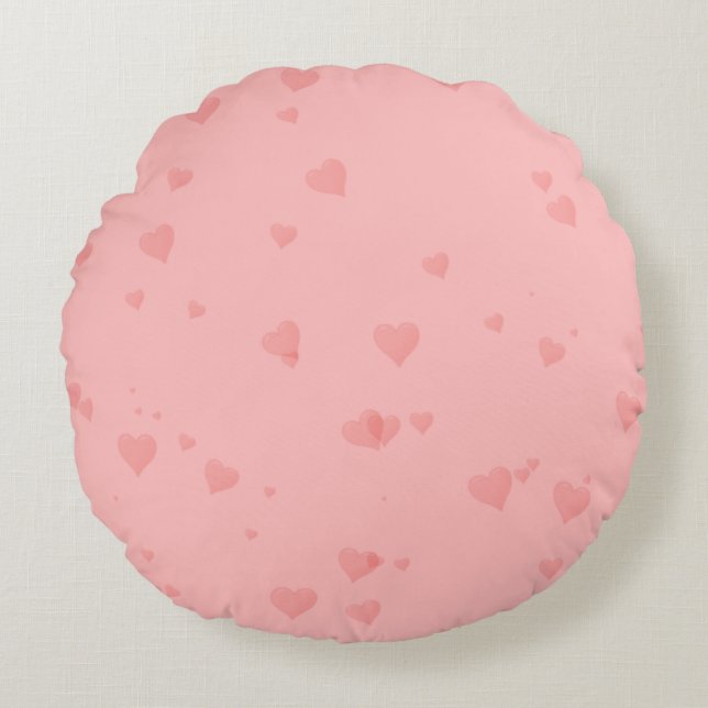 Almohada Redonda con Patrón de Corazón Rosa (Anverso)