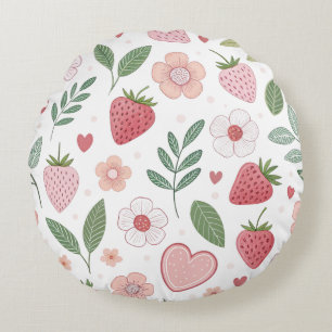 Almohada Redonda con Patrón de Fresa Adorable