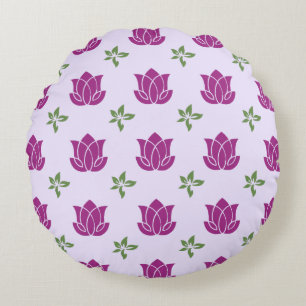 Almohada Redonda con Patrón de Loto Púrpura y Hoja