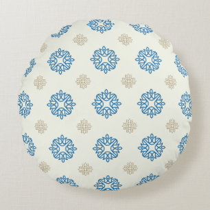 Almohada redonda con patrón floral azul cobalto y 
