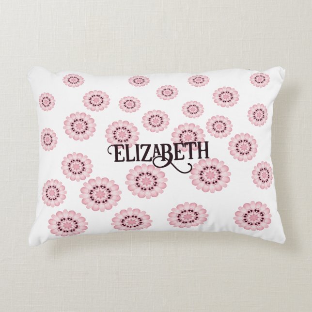 Almohada redonda con patrón floral rosa personaliz (Anverso)