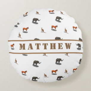 Almohada redonda con tema animal personalizado de 