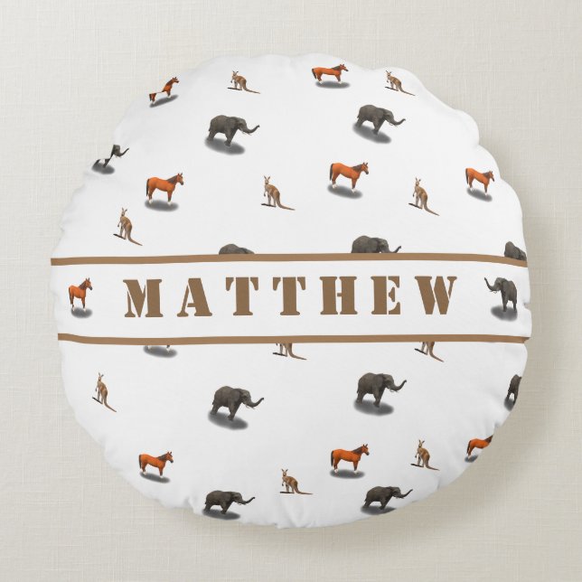Almohada redonda con tema animal personalizado de  (Anverso)