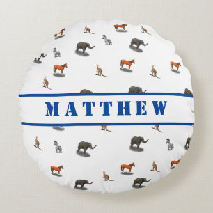 Almohada redonda con tema animal personalizado de 