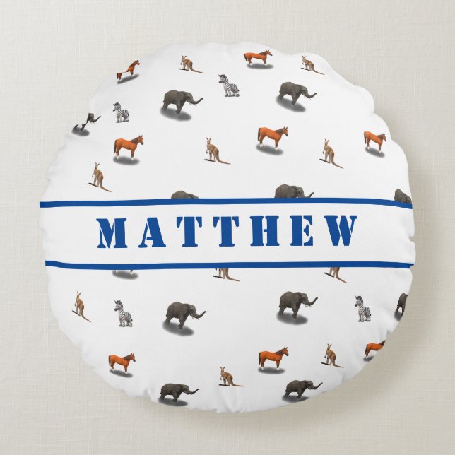 Almohada redonda con tema animal personalizado de  (Anverso)