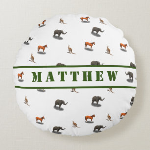 Almohada redonda con tema animal personalizado de 