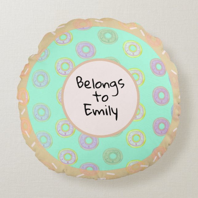 Almohada redonda con toque de donut verde de menta (Anverso)