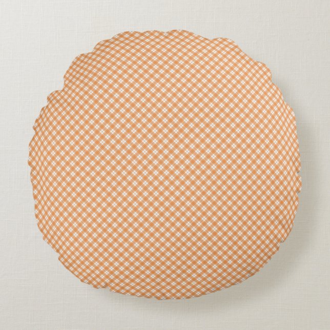 Almohada redonda con un gingham de melocotón y bla (Anverso)