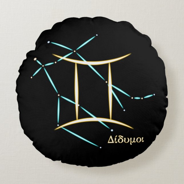 Almohada Redonda Constelación Zodiaco Géminis (Anverso)
