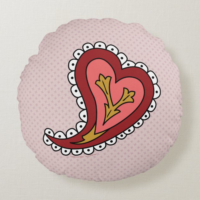 Almohada Redonda Corazón Paisley (Anverso)