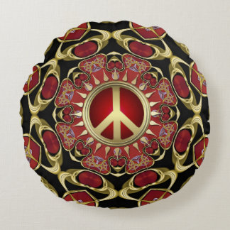 Almohada Redonda Corazones Rojos Paz Poder Amor