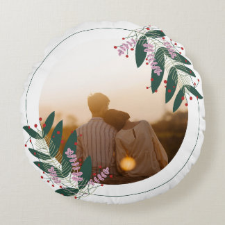 Almohada Redonda Corona Floral Pareja Romántica