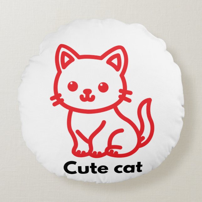 Almohada Redonda de 16” con Gato Adorable (Anverso)