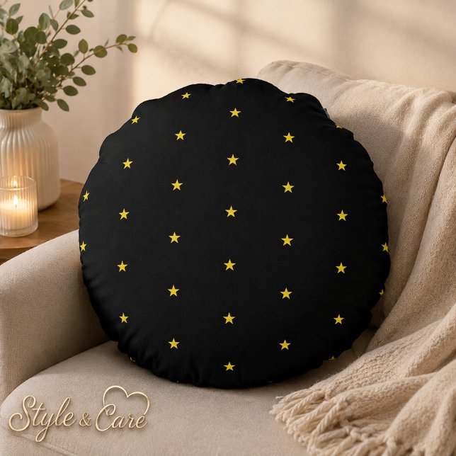 Almohada Redonda de Acento con Patrón de Estrella  (Elegant Celestial Star Pattern Round Accent Pillow)
