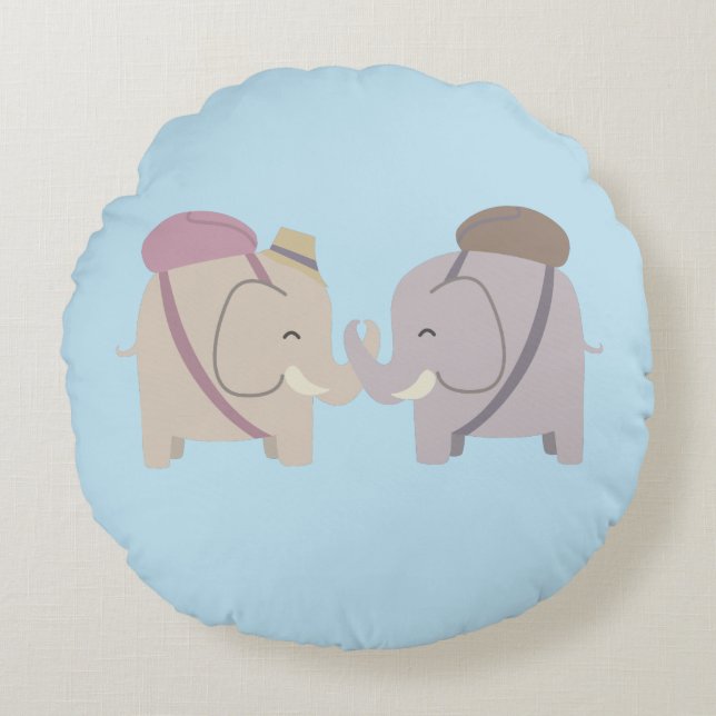 almohada redonda de amigos elefantes (Anverso)